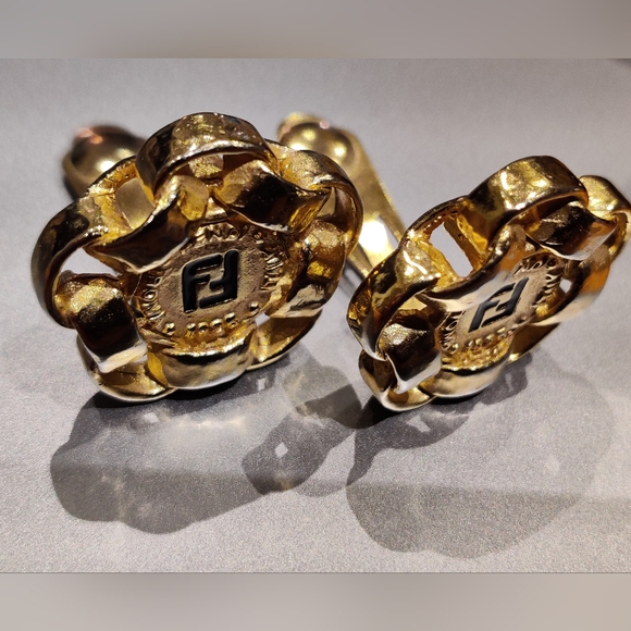 Vintage Fendi FF Logo Chunky Earrings Rare - Picture 14 of 16